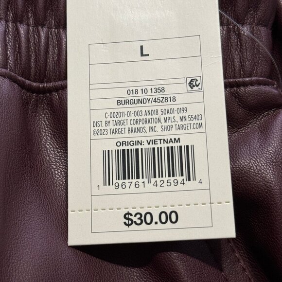 Large - Womens High-Rise Faux Leather Tapered Ankle Pull-On Pants - Burgundy - Picture 3 of 6